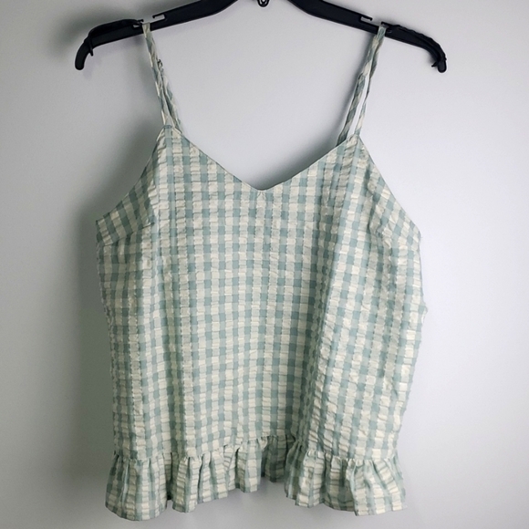 Open Edit Gingham Ruffle Hem Tank Top Size Large - Picture 1 of 7